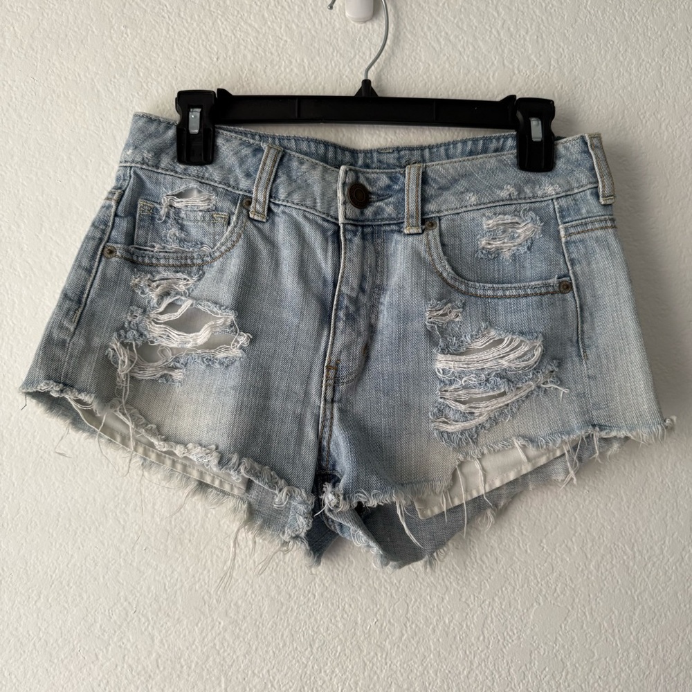 American Eagle Outfitters Blue Distressed Jean Shorts